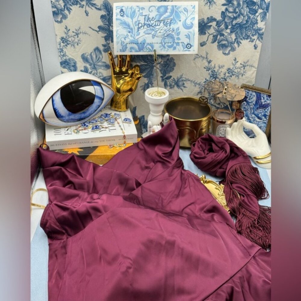 🆕 BRONX & BANCO 🧿 NWOT Leo Burgundy Silk-Blend Maxi Dress Gown, Sz L US 8 - Picture 12 of 15